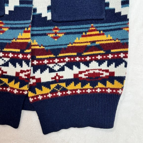 Fresh FX Wool Cardigan Aztec Print Blend Dark Multicolor Women's S/P Cozy Knit - Picture 7 of 16